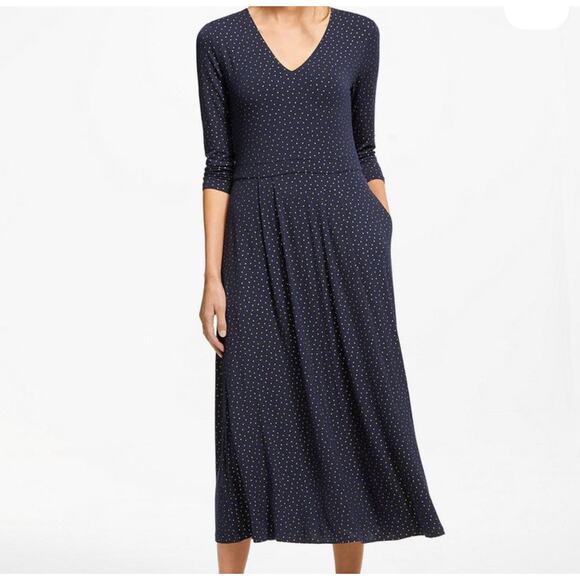 Boden Coraline Jersey Navy Metallic Spot Midi Dress Size 12 US Long Career - Picture 1 of 13